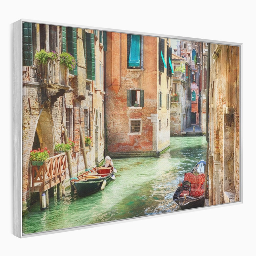 Tablou canvas cu tablou canvas cu peisaj din venetia, in rama de aluminiu argintiu
